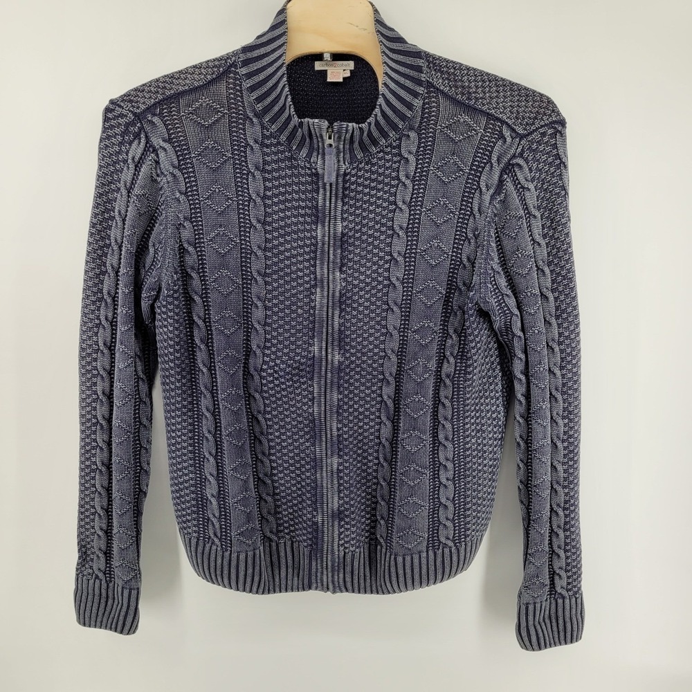 Carbon 2 Cobalt Mens XL Stavanger Knit Sweater Full Zip Cardigan Linen‎ Blend